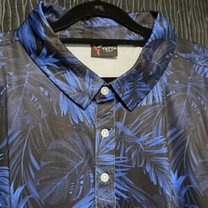 Yatta Golf Polo Shirt Mens 3XL Blue Black Tropical Print Performance Short Sleev